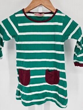Sophie & Sam Girls Sz 4 Long Sleeve Knee Length Dress Green White striped